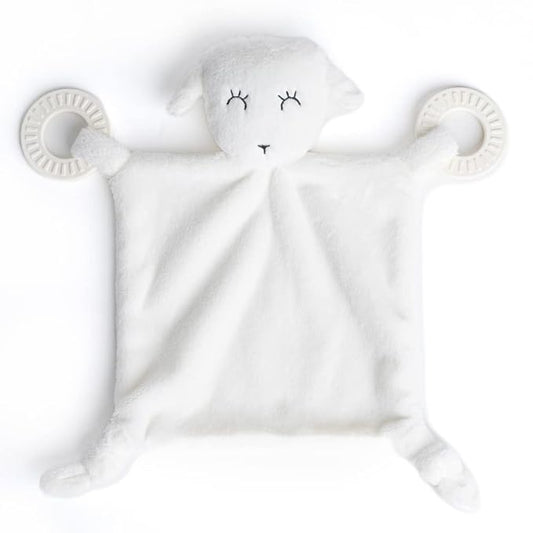 Baby Teether & Plush Lovey by Bella Tunno, Silicone Teether with Animal Snuggle Toy & Sensory Rattle, Teething Relief for Babies 0-6 Months, 6-12 Months, Lamb