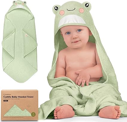 KeaBabies Hooded Baby Towel for Newborn - Viscose Derived from Bamboo Large Baby Bath Towels with Hood for Boys, Girls, Toddler, Extra Absorbent & Soft Newborn Bath Essentials (Frog)