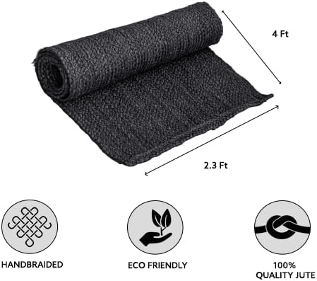 HOMEMONDE Handcrafted Woven Rectangle Jute Rug - Rustic Vintage Braided Reversible - Farmhouse Indoor Floor - Eco Friendly for Kitchen/Hallway/Living Room/Bedroom (Black, 2.3'x4'')