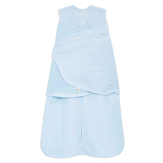 HALO Micro-Fleece Sleepsack Swaddle, 3-Way Adjustable Swaddle Blanket for Newborn and Infants, TOG 3.0 for Cold Climates, Hip Healthy, Baby Blue, Newborn, 0-3 Months
