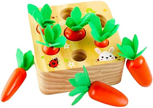 Wooden Toddlers Carrots Toys Shape Size Sorting Matching Puzzles Gripping Action Carrot Harvest Game for Fine Motor Skill