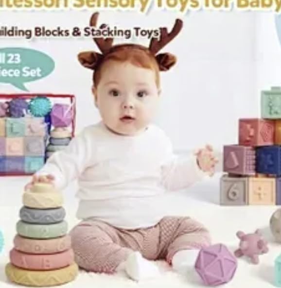 Adena Montessori Play Kit for 0-6 Month Baby,9 in 1 Learning Kit Includ Black&White Card,Rainmake Rattle,Sensory Ball,Tummy Time Wobbler,Tissue Box,Tissue,Rainbow Ball,Rainbow Drum,Suction Cup Spinner