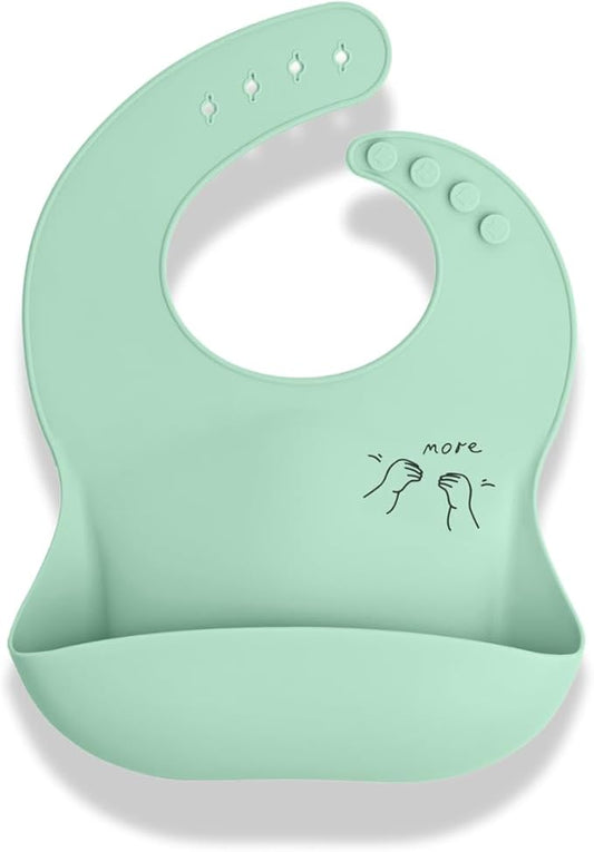 Baby Sign Language Bib, Silicone Baby Bibs, ASL Graphics, Food Catcher, Adjustable, Waterproof, Soft, 6-36 Months