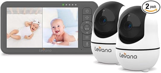 Levana Nala Video Baby Monitor, 5.5" 1080P Screen, 2 Night Vision PTZ Cameras, 22 Hour Battery Life, 5000mAH Battery, No WiFi, Two-Way Talk, 1000ft of Range Baby Cameras