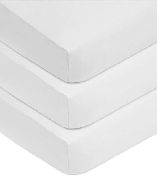 American Baby Company 3 Pack 100% Natural Cotton Fitted Crib Sheets 52" x 28" - Soft, Breathable, Hypoallergenic & Gentle Toddler Bed Sheets, White, Neutral for Boys & Girls
