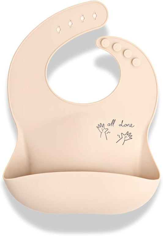 Baby Sign Language Bib, Silicone Baby Bibs, ASL Graphics, Food Catcher, Adjustable, Waterproof, Soft, 6-36 Months