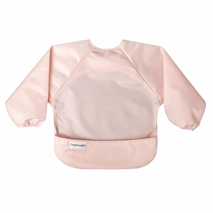 Tiny Twinkle Mess Proof Baby Bibs, 2pk Waterproof Smock Baby Bibs for Eating, Machine Washable Long Sleeve Bibs, Baby Led Weaning, Toddler Bibs, BLW Supplies (Rose Burgundy, Small 6-24 Months)