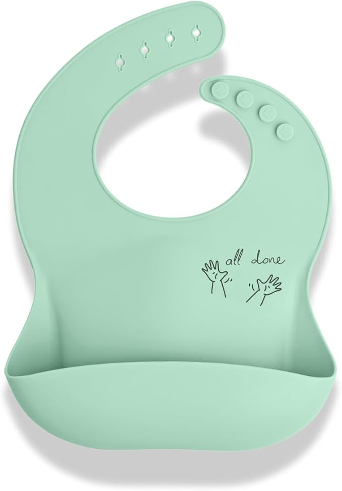 Baby Sign Language Bib, Silicone Baby Bibs, ASL Graphics, Food Catcher, Adjustable, Waterproof, Soft, 6-36 Months
