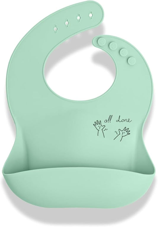 Baby Sign Language Bib, Silicone Baby Bibs, ASL Graphics, Food Catcher, Adjustable, Waterproof, Soft, 6-36 Months