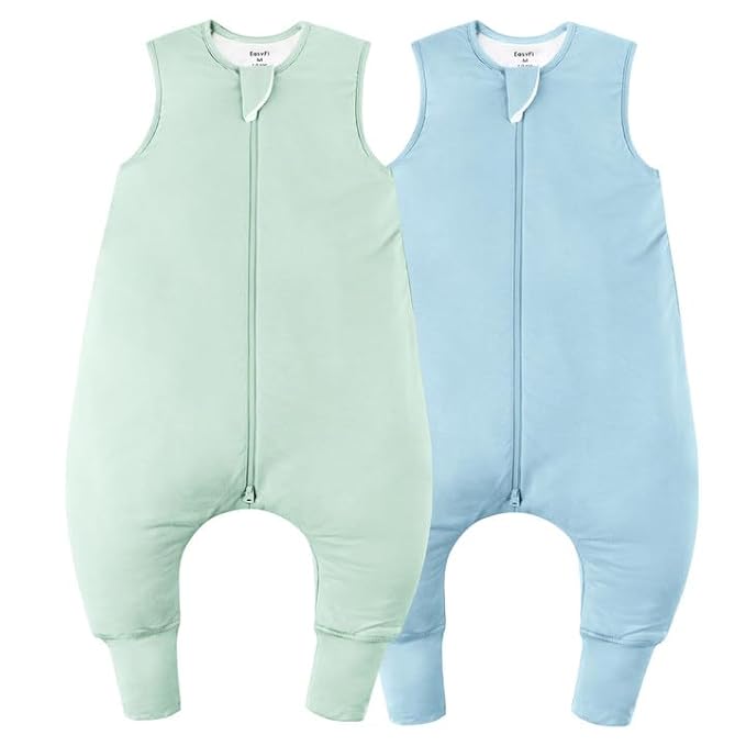 Rayon Made From Bamboo Sleep Sack 12-24 Months 0.5 Tog Ultra Soft Summer Toddler Sleep Sack 1t-2t with Feet 2-Way Zipper Lightweight Sleeping Bag Baby Wearable Blanket (2 Pack)-Green & Blue