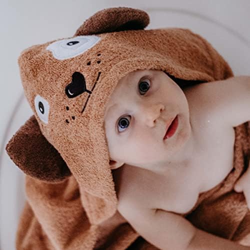 Hooded Baby Towel for Kids 2-8 | Large 100% Cotton Baby Towel for Girls or Boys in Brown | Unisex Cute Puppy Dog Bath Towels for Babies and Toddlers