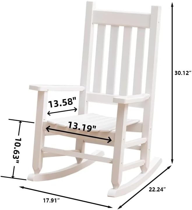 Kid Rocking Chair Set of 2 Child Toddler Small Baby Wooden Comfy Rocker Chairs Furniture for Nursery Bedroom Livingroom Outdoor Reading Room, Ages 6-10, White