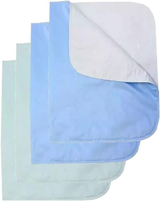 Platinum Care Reusable Bed Pads - Waterproof & Washable Incontinence Protector for Adults, Kids, Elderly, Dogs - Mattress and Chair Cover Pack of 4 - 18x24 (2 Blue 2 Green)