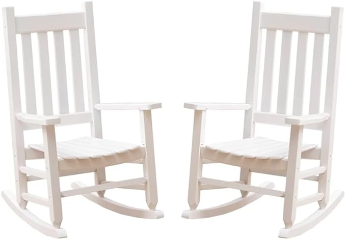 Kid Rocking Chair Set of 2 Child Toddler Small Baby Wooden Comfy Rocker Chairs Furniture for Nursery Bedroom Livingroom Outdoor Reading Room, Ages 6-10, White