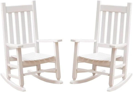 Kid Rocking Chair Set of 2 Child Toddler Small Baby Wooden Comfy Rocker Chairs Furniture for Nursery Bedroom Livingroom Outdoor Reading Room, Ages 6-10, White
