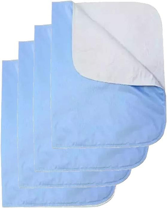 Platinum Care Reusable Bed Pads - Waterproof & Washable - Mattress & Chair Protector for Adults, Kids, Elderly & Pets - Blue - Pack of 4 - 18x24