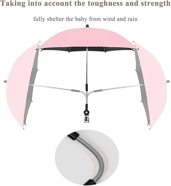 Convenient and Lightweight, Clip-On, Adjustable Steering, Universal, Umbrella Baby Stroller, Stroller Umbrella Attachment for Sun Protection