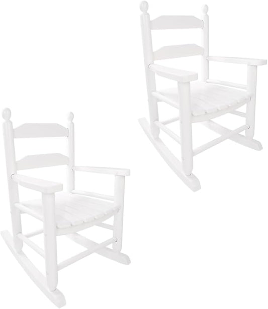 Toddler Rocking Chair Set of 2 Wooden Comfy Recliner Rocker for Kids Ages 3-6 Baby Lounge Chair Indoor Outdoor Girls Children’s Playroom White