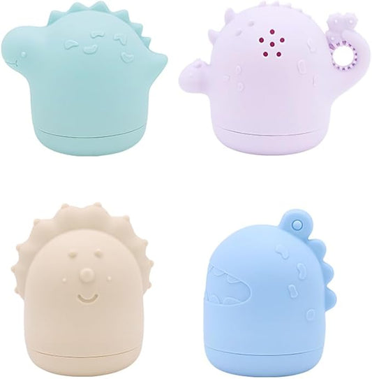 Safe Sensory Bath Toy Set for Baby Toddlers Dragon Family Set BPA Free Food Grade Silicone Tub Toys Perfect as a Bath or Shower Toys for Bathtub Pool Water Play Fun(4pack)