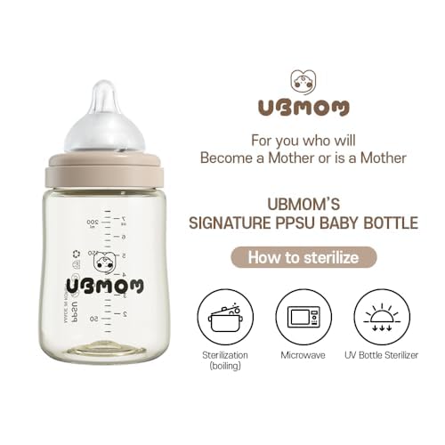 All in One Baby Bottle, BPA Free, Anti-Colic, Wide-Neck Non-Tip Stable Base, Easy to Clean Natural Baby Bottle 200ml, 6.76oz, Nipple S Level(0~3M) (Beige)
