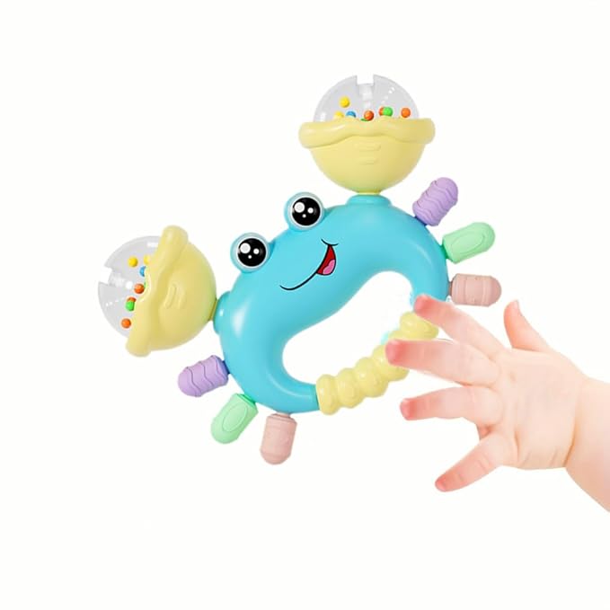 Baby Crab Rattle Toy - ABS Material, Handheld Crab Shaped Toy for Infants, Early Education Grip & Smart Toy for Newborn Boys and Girls(345A) (Blue)