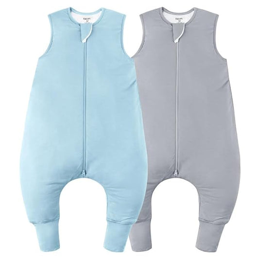 Rayon Made From Bamboo Sleep Sack 12-24 Months 0.5 Tog Ultra Soft Summer Toddler Sleep Sack 1t-2t with Feet 2-Way Zipper Lightweight Sleeping Bag Baby Wearable Blanket (2 Pack)-Blue & Gray