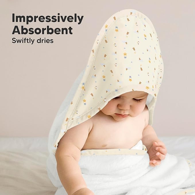 KeaBabies Hooded Baby Towel for Newborn - Viscose Derived from Bamboo Large Baby Bath Towels with Hood for Boys, Girls, Toddler, Extra Absorbent & Soft Newborn Bath Essentials (Dreamers)