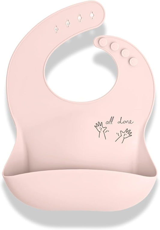 Baby Sign Language Bib, Silicone Baby Bibs, ASL Graphics, Food Catcher, Adjustable, Waterproof, Soft, 6-36 Months