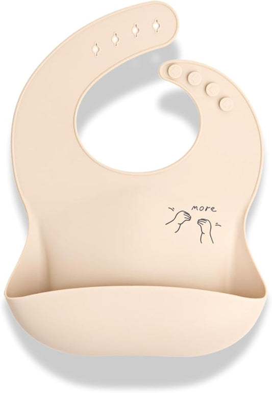 Baby Sign Language Bib, Silicone Baby Bibs, ASL Graphics, Food Catcher, Adjustable, Waterproof, Soft, 6-36 Months
