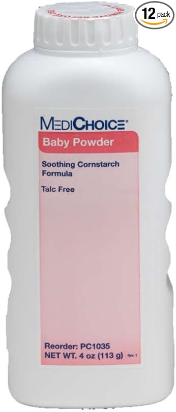 MediChoice Baby Powder, Talc-Free, Food-Grade Cornstarch, 4 Ounce (Box of 12)