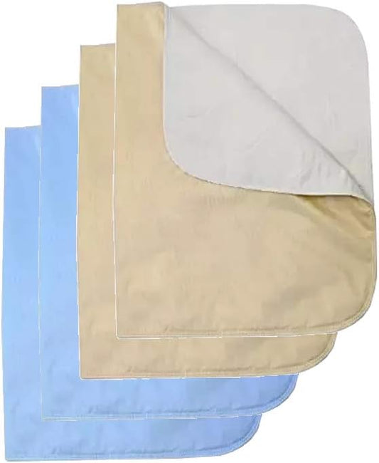 Platinum Care Reusable Bed Pads - Waterproof & Washable Incontinence Protector for Adults, Kids, Elderly, Pets - Mattress and Chair Cover - Pack of 4 - 18x24 (2 Blue 2 Tan)
