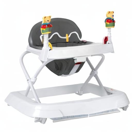 HONEY JOY Baby Walker, Foldable Seated Walker with Wheels, Removable Toy Bar, 3 Adjustable Heights, High Back Padded Seat, Baby Walkers for Boys Girls Ages 6 Months+(Gray)