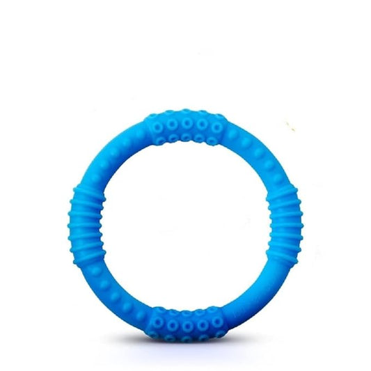 Baby Teething Ring Sensory Teether Silicone Pacifier - Soothe Gum Pain - Sensory Chew Toy 100% BPA Free - Toddler Comforter Infant Dummie - Safe Bite Teeth - Blue Ring 3.5"