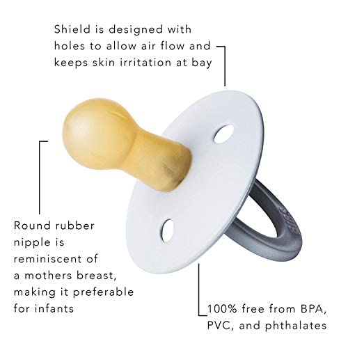 BIBS Pacifiers Colour Collection | Natural Rubber Baby Pacifier | Set of 2 BPA-Free Soothers | Made in Denmark | 6+ Months (Pack of 2) | Heather