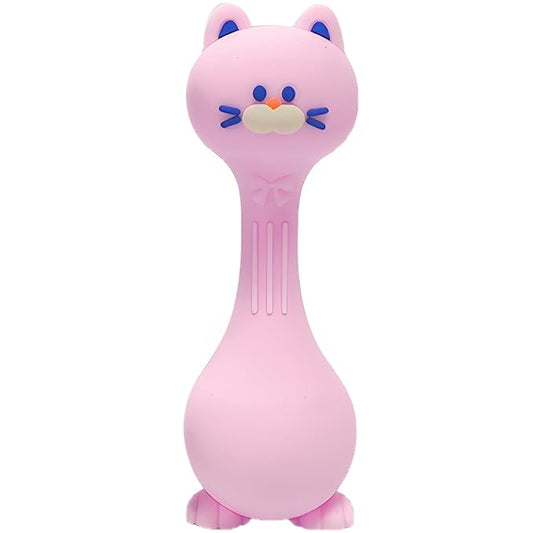 Teether Rattle Toys Cat Silicone Teether Rattle for Baby Food Grade Silicone (Pink)
