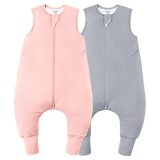 Rayon Made From Bamboo Sleep Sack 6-12 Months 0.5 Tog Ultra Soft Summer Toddler Sleep Sack with Feet 2-Way Zipper Lightweight Sleeping Bag Baby Wearable Blanket (2 Pack)-Pink & Gray