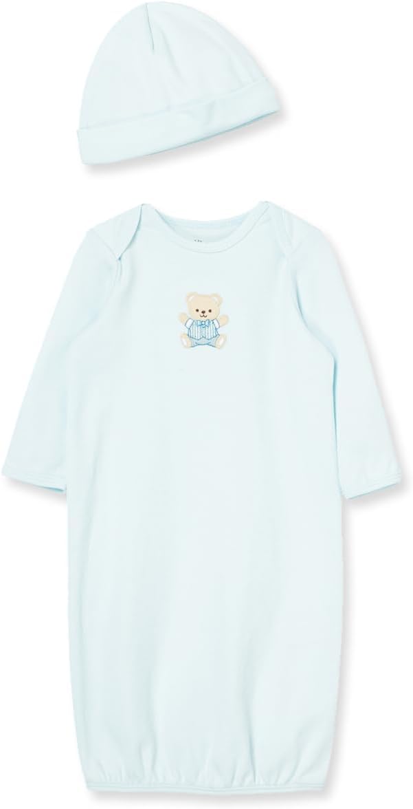 Little Me Clothes for Baby Boys' 2-Piece Nightgown and Cap Set 100% Cotton with Elastic Bottom, Baby Essentials, 0-3 Months