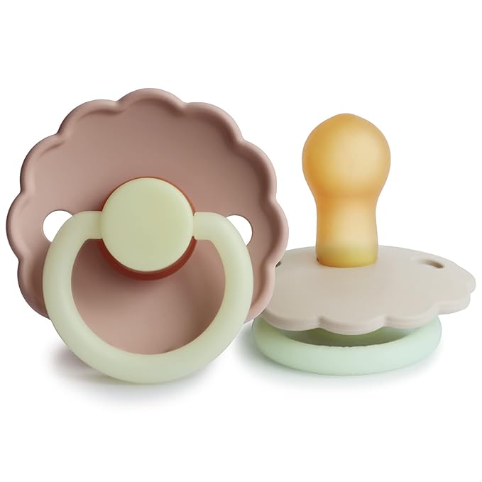 FRIGG Daisy Night Natural Rubber Baby Pacifier | Made in Denmark | BPA-Free (Blush/Cream, 0-6 Months) 2-Pack