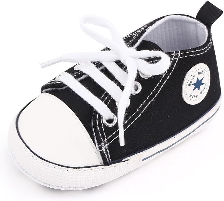 Unisex Baby Boys Girls Shoes, Newborn Infant Non-Slip Canvas Denim High Top Sneakers, Toddler First Walkers Shoes
