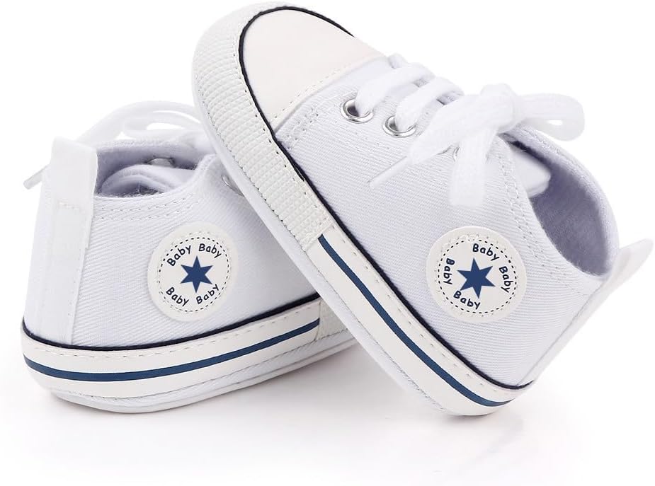 Unisex Baby Boys Girls Shoes, Newborn Infant Non-Slip Canvas Denim High Top Sneakers, Toddler First Walkers Shoes