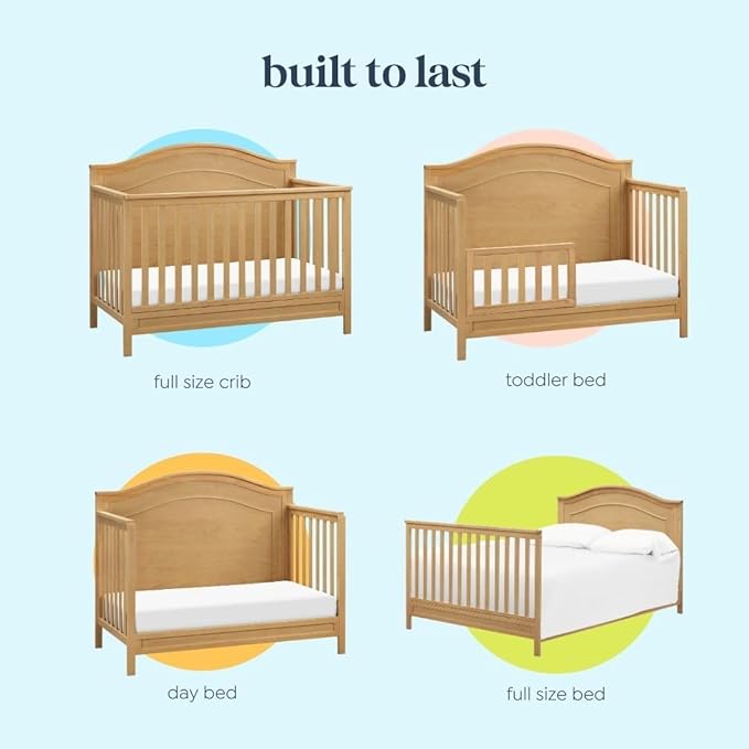 DaVinci Charlie 4-in-1 Convertible Crib - GREENGUARD Gold Certified - Wooden Baby Crib Convertible to Toddler Bed, Daybed, and Full-Size Baby Bed with 4 Adjustable Heights - Easy to Assemble - Honey
