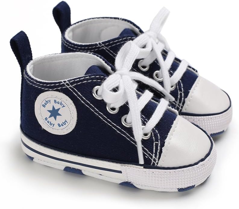Unisex Baby Boys Girls Shoes, Newborn Infant Non-Slip Canvas Denim High Top Sneakers, Toddler First Walkers Shoes