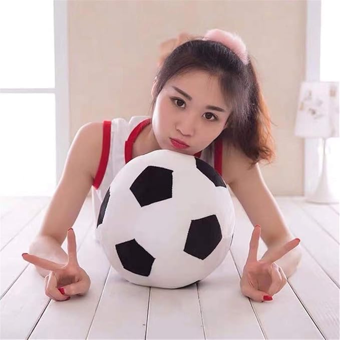 Plush Soccer Balls - Fluffy Stuffed Toy Soccer Ball Plush Pillow Soft Durable Stuff Soccerball Gift for Kids Boy Baby (Black -White,11.8inch/30cm)