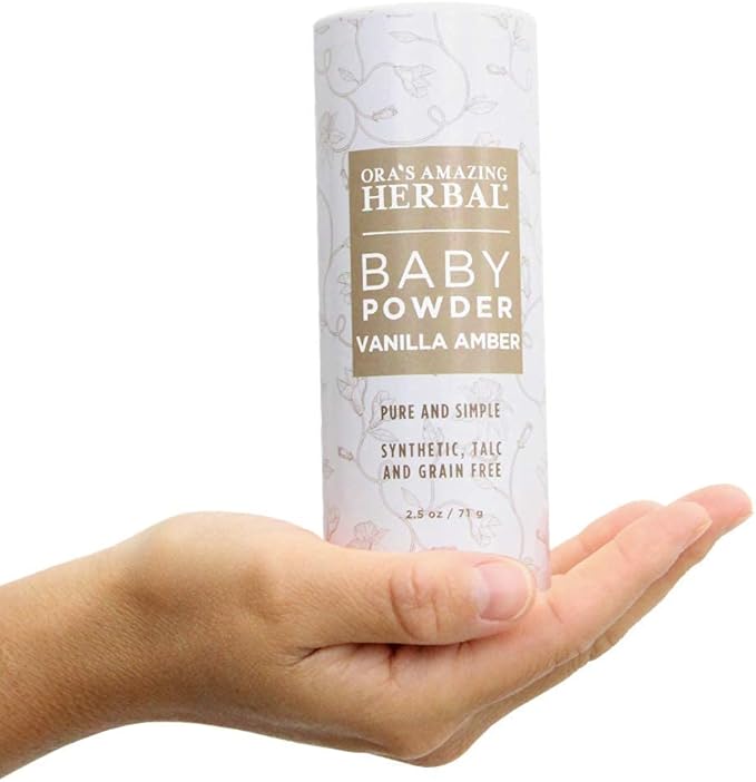 Baby Powder Talc-Free, Real Vanilla Amber Natural Scent, Cornstarch Free Arrowroot and Clay Based Powder, 2.5 oz