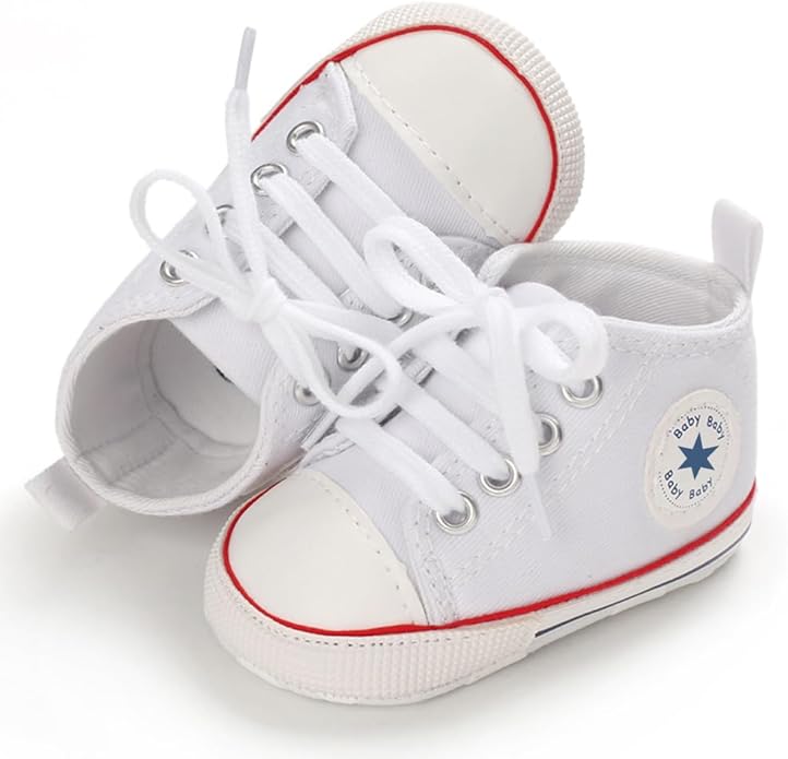 Unisex Baby Boys Girls Shoes, Newborn Infant Non-Slip Canvas Denim High Top Sneakers, Toddler First Walkers Shoes