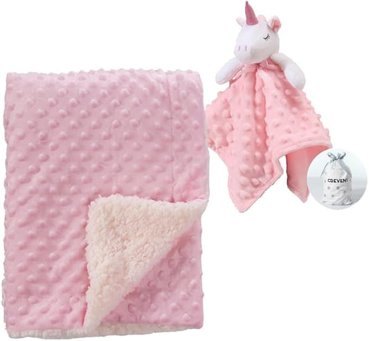 CREVENT Soft Cozy Baby Blankets for Boys Girls + Security Blanket, Set with A Gift Bag Newborn Essentials (Pink)