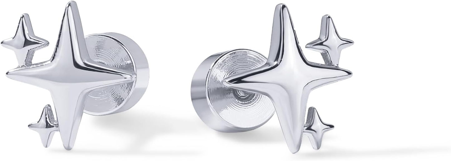 PAVOI 14K Gold Plated Dainty Flat Back Earrings for Women - Hypoallergenic Sterling Silver Posts Helix Cartilage Piercing Jewelry - Emoji Motif Bow Celestial Flatback Gold Stud Earrings Screw Back