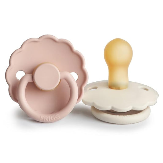 FRIGG Daisy Natural Rubber Baby Pacifier | Made in Denmark | BPA-Free (Blush/Cream, 0-6 Months) 2-Pack