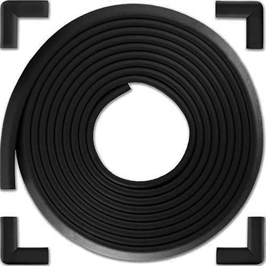 Bebe Earth Baby Proofing Edge and Corner Guard Protector Set for Back to School, 16.4 ft Edges & 4 Foam Corners, Furniture and Table Child Baby Proof Bumpers, Pre-Taped Corner Cushions - Onyx Black