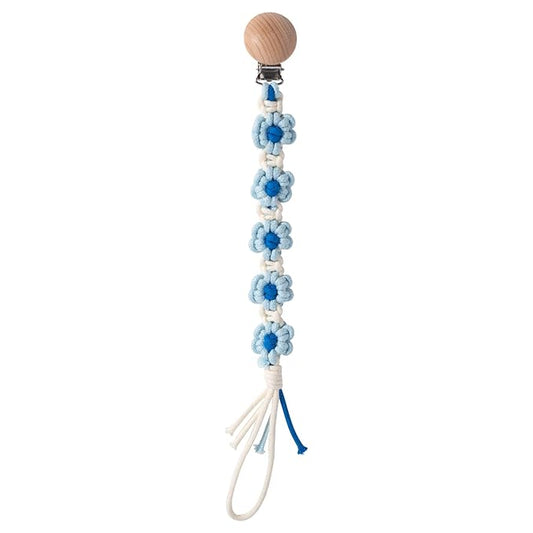 Pacifier Clip for Boys Girls Floral Daisy Macrame Paci Clip Pacifier Holder Leash Boho Wooden Clips Handmade Braided Cotton Unisex Baby Shower Birthday Gift